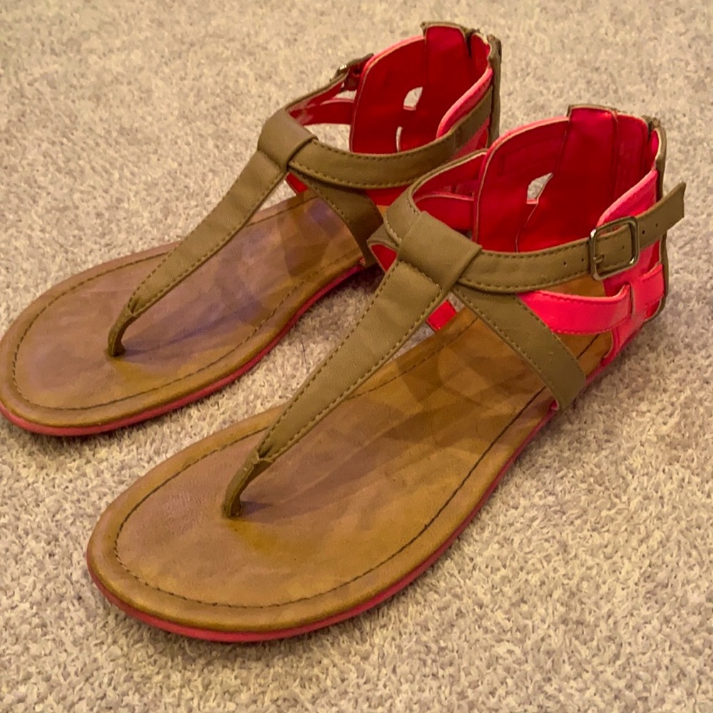 Kenneth Cole girls sandals, neon pink and tan s- 5